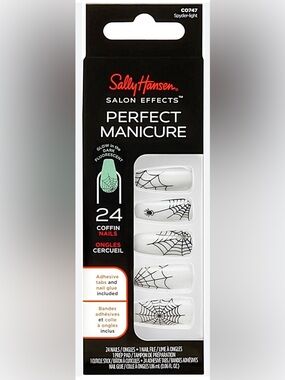 🆕 Sally Hansen Perfect Manicure Coffin Nails - White with Black Spiderweb